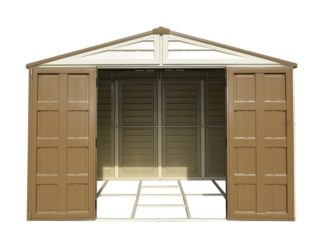 Duramax Woodside Plus 10.5x8 Vinyl Resin Outdoor Storage Shed With Foundation Kit