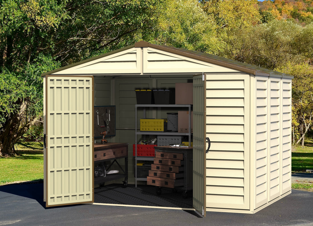 Duramax Woodside Plus 10.5x8 Vinyl Resin Outdoor Storage Shed With Foundation Kit