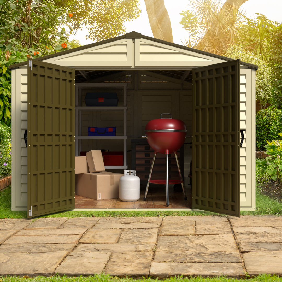 Duramax Woodside Plus 10.5x8 Vinyl Resin Outdoor Storage Shed With Foundation Kit