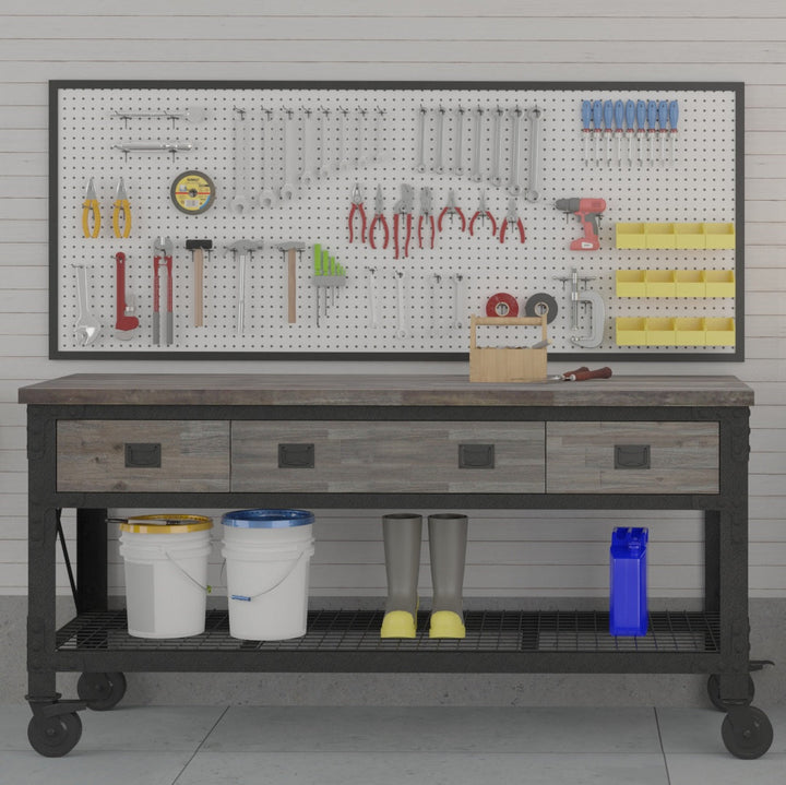 Duramax garage storage Duramax Rolling Industrial Workbench 72 In x 24 In. 3 Drawer with Wood Top - Aged Espresso