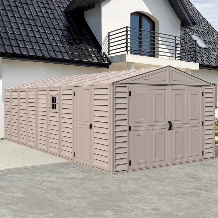 Duramax Garages DuraMax 10.5ft x 23ft Vinyl Garage with Foundation Kit and windows