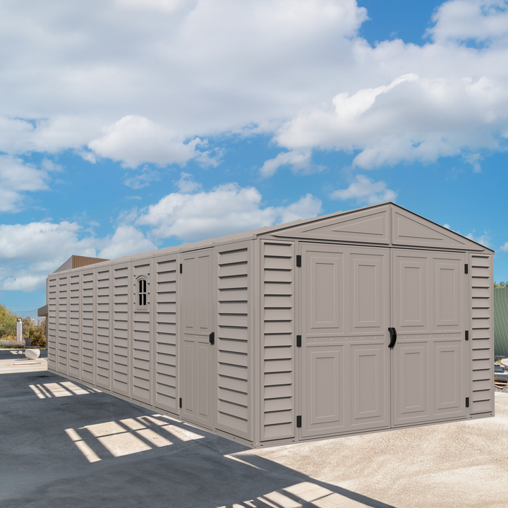 Duramax Garages DuraMax 10.5ft x 26.5ft Vinyl Garage with Foundation Kit and Windows