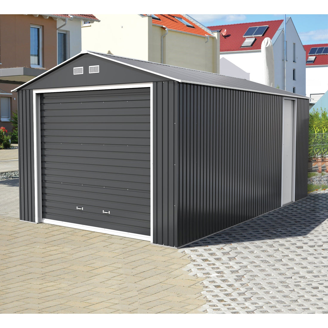 Duramax Garages Duramax 12ft x 20ft Imperial Metal Garage Dark Gray / White Trim (East Coast Purchase Only)