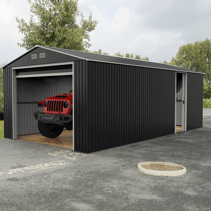 Duramax Garages Duramax 12ft x 26ft Imperial Metal Garage Dark Gray / White Trim