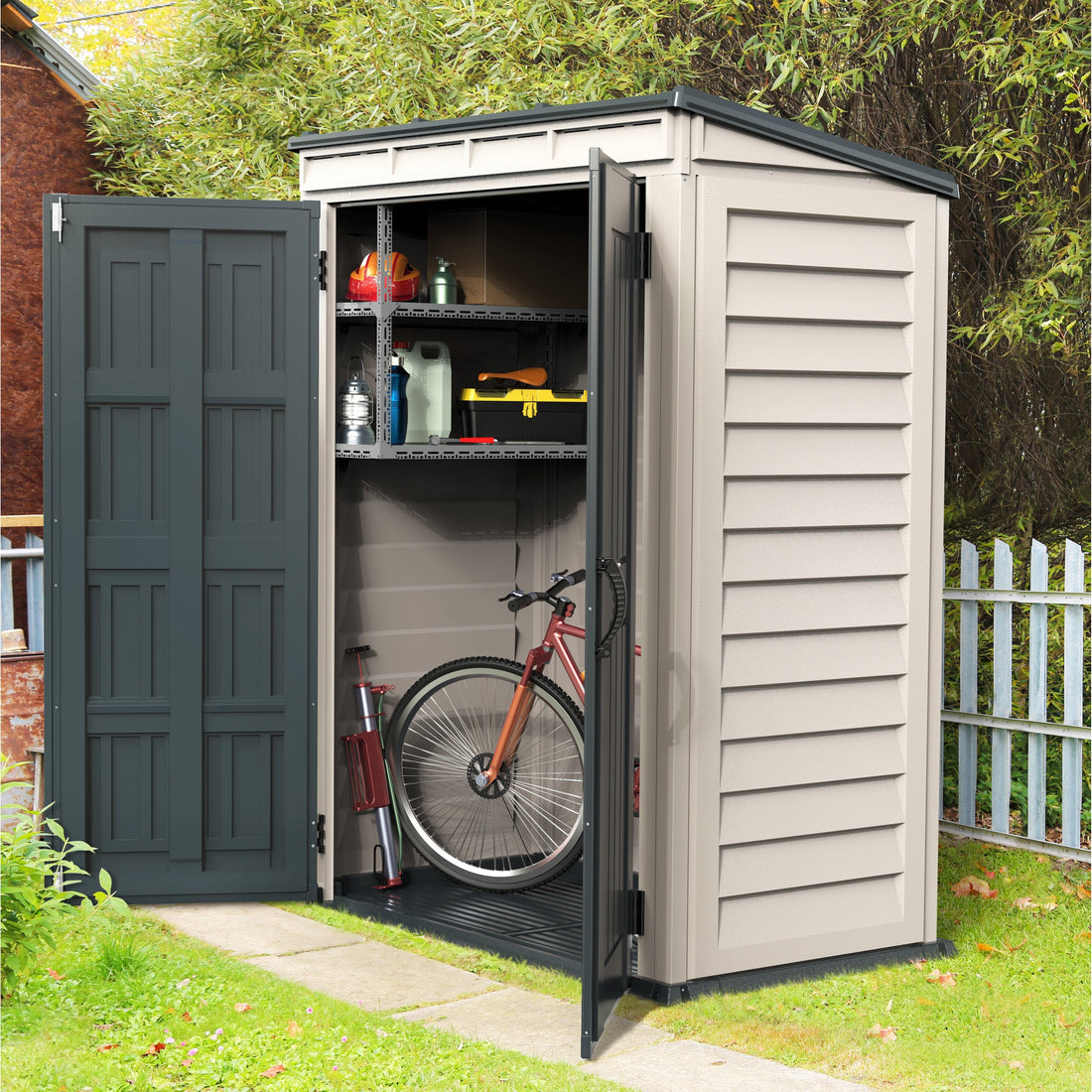 Duramax sheds Duramax YardMate Plus Pent 5 ft. 6 in. x 3 ft. Gray Vinyl Storage Shed with Molded Floor