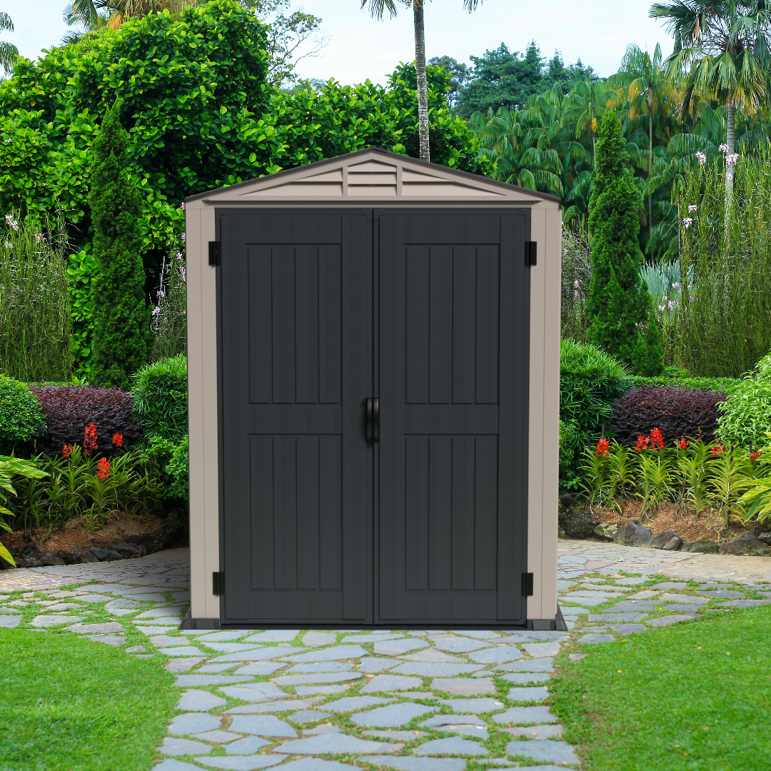 Duramax Vinyl Sheds Duramax YardMate Plus 5 ft. 6 in. x 5ft. 6 in. Gray Vinyl Storage Shed with Molded Floor