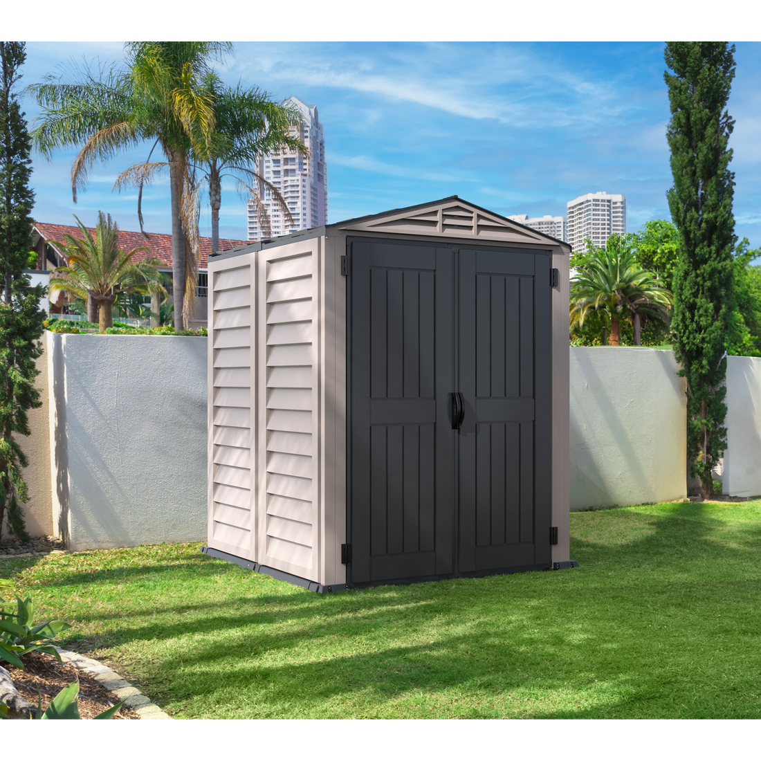 Duramax Vinyl Sheds Duramax YardMate Plus 5 ft. 6 in. x 5ft. 6 in. Gray Vinyl Storage Shed with Molded Floor