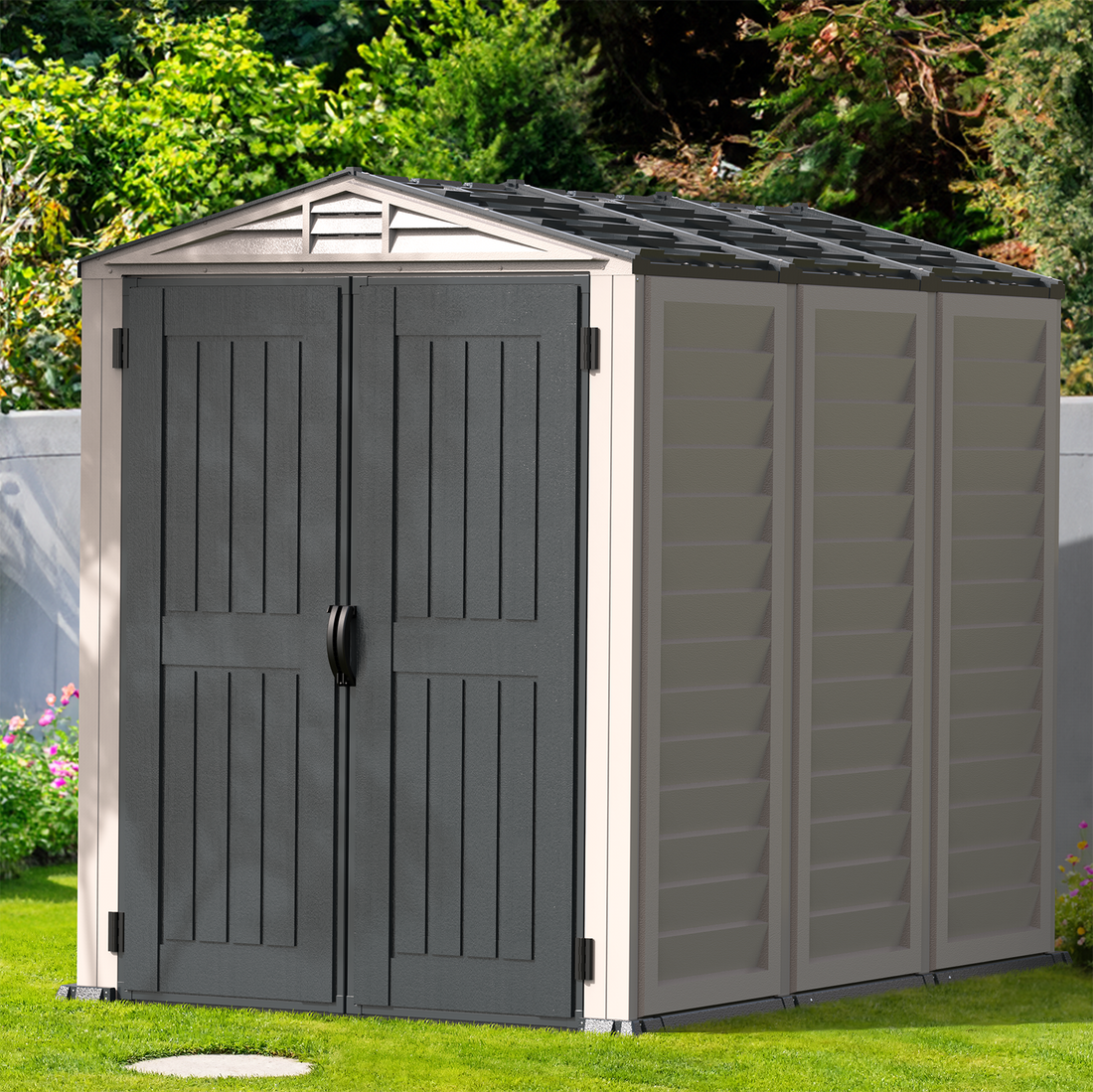 Duramax Vinyl Sheds YardMate Plus 5 ft. 6 in. x 8ft. Gray Vinyl Storage Shed